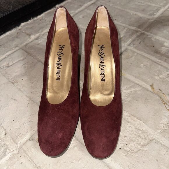Yves Saint Laurent Burgundy Wine Suede Leather Pumps Size 6 Italy EUC - Picture 1 of 8